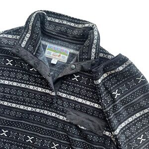 Jachs Cabin Women M Black White Fair Isle 1/4 Button Snap Fleece Pullover Jacket